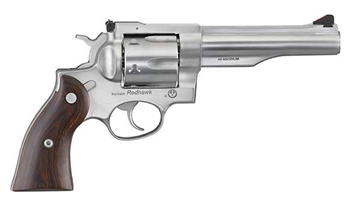 Picture of Ruger Redhawk, Double/Single Action, Revolver, 44 Magnum, 5.5" Barrel, Sleeve and Shroud Barrel, Stainless Steel, Satin Finish, Silver, Hardwood Grips, Adjustable Rear & Ramp Front Sight, 6 Rounds, KRH-445 05043