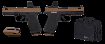 Picture of RUGER RXM 9MM PISTOL 4" TACPAC BLACK/TAN, OSIGHT OPTIC, DRAGO BAG, 2-15RD MAGS 19415-TACPAC
