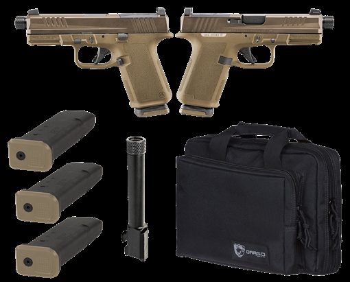 Picture of RUGER RXM TACTICAL BUNDLE 9MM PISTOL 4" THREADED, 2 TONE FDE O.R. RANGE BAG, 3-15RD MAGS 19400-TACPAC