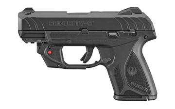 Picture of Ruger Security-9, Single Action Only, Semi-automatic, Polymer Frame Pistol, Full Size, 9MM, 4" Barrel, Black Oxide Finish, Black, 3 Dot Drift-Adjustable Sights, Manual Safety and Integrated Trigger Safety, 10 Rounds, Viridian E-Series Laser, Right Hand 03830