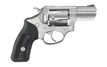 Picture of Ruger SP101, Double/Single Action, Revolver, Small Frame, 38 Special +P, 2.25" Barrel, Stainless Steel, Satin Finish, Silver, Black Rubber Grips, Black Ramp Front and Fixed Rear Sights, 5 Rounds, Exposed Hammer, KSP-821X 05737