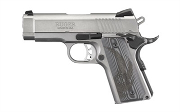 Picture of Ruger SR1911, 1911, Semi-automatic, Metal Frame Pistol, Officer, 45 ACP, 3.6" Barrel, Stainless Steel, Low-Glare Stainless Finish, G10 Grips, Drift Adjustable Novak 3 Dot Sights, Thumb Safety, 7 Rounds, 2 Magazines 06762