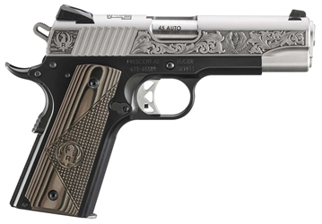 Picture of Ruger SR1911, Prescott AZ Edition, Semi-automatic, Metal Frame Pistol, 45 ACP, 4.25" Barrel, Aluminum Frame, Anodized Frame and Low-Glare Stainless Slide, Black Frame with Engraved Silver Slide, Brown/Black G10 Grips, Drift Adjustable Novak 3 Dot Sights, 7 Rounds, 2 Magazines 16703