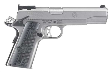 Picture of Ruger SR1911 Target, 1911, Semi-automatic, Metal Frame Pistol, Full Size, 45 ACP, 5" Barrel, Stainless Steel, Low-Glare Stainless Finish, G10 Grips, Bomar-Style Adjustable Sights, Ambidextrous Thumb Safety, 8 Rounds, Ambidextrous 06736