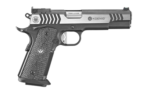 Picture of Ruger SR1911 Competition, Single Action Only, Semi-automatic, Metal Frame Pistol, Full Size, 9MM, 5" Barrel, Stainless Steel, Black Nitride and Stainless Finish, G10 Grips, Fiber Optic Front and Adjustable Rear Sights, Manual Safety, 10 Rounds 06766