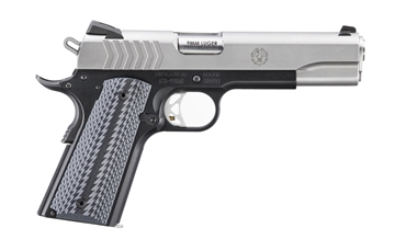 Picture of Ruger SR1911, Semi-Automatic, Aluminum Frame Pistol, 1911, 9mm, 5" Barrel, Anodized Finish, Black, Low-Glare Stainless Slide, G10 Grips, Extended Thumb Safety, Skeletonized Trigger, Drift Adjustable Novak 3 Dot Sights, 2 Magazines, 9 Rounds, Includes Bushing Wrench 06794