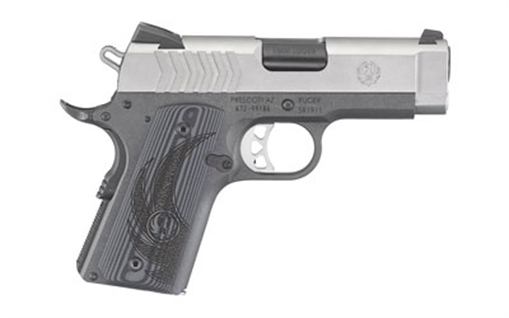Picture of Ruger SR1911, 1911, Semi-automatic, Metal Frame Pistol, Officer Size, 9MM, 3.6" Barrel, Aluminum, Low-Glare Stainless Slide Finish, Silver and Gray, Deluxe Checkered G10 Grips, Drift Adjustable Novak 3 Dot Sights, 8 Rounds 06758