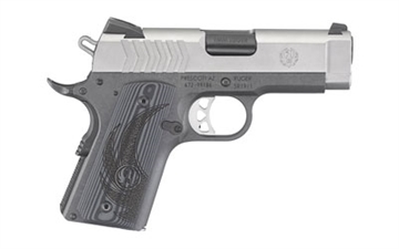 Show details for Ruger SR1911, 1911, Semi-automatic, Metal Frame Pistol, Officer Size, 9MM, 3.6" Barrel, Aluminum, Low-Glare Stainless Slide Finish, Silver and Gray, Deluxe Checkered G10 Grips, Drift Adjustable Novak 3 Dot Sights, 8 Rounds 06758 Picture of Ruger SR1911, 1911, Semi-automatic, Metal Frame Pistol, Officer Size, 9MM, 3.6" Barrel, Aluminum, Low-Glare Stainless Slide Finish, Silver and Gray, Deluxe Checkered G10 Grips, Drift Adjustable Novak 3 Dot Sights, 8 Rounds 06758