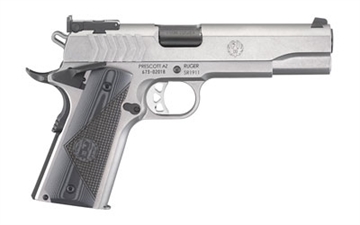 Picture of Ruger SR1911 Target, 1911, Semi-automatic, Metal Frame Pistol, Full Size, 9MM, 5" Barrel, Stainless Steel, Low-Glare Stainless Finish, G10 Grips, Bomar-Style Adjustable Sights, Ambidextrous Thumb Safety, 9 Rounds, Ambidextrous 06759