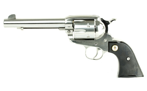 Picture of Ruger Vaquero SASS, Single Action Only, Revolver, 45 Long Colt, 5.5" Barrel, Stainless Steel, High-Gloss Finish, Black Checkered Grips, Blade Front and Integral Rear Sights, 6 Rounds, Sold as a two-gun consecutive serial number set in same commemorative case 05134