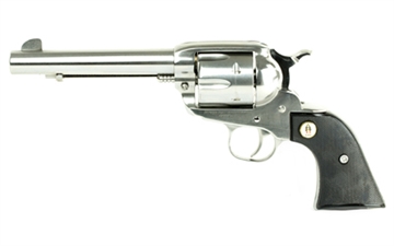 Picture of Ruger Vaquero SASS, Single Action Only, Revolver, 45 Long Colt, 5.5" Barrel, Stainless Steel, High-Gloss Finish, Black Checkered Grips, Blade Front and Integral Rear Sights, 6 Rounds, Sold as a two-gun consecutive serial number set in same commemorative case 05134