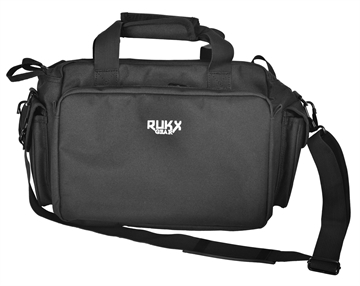 Picture of Rukx Gear Tactical Range Bag Water Resistant Black 600D Polyester with Hidden Handgun Pocket, Mag & Ammo Storage, Non-Rust Zippers & Carry Handle 16" x 7.50" x 10.50" Interior Dimensions ATICTRBB