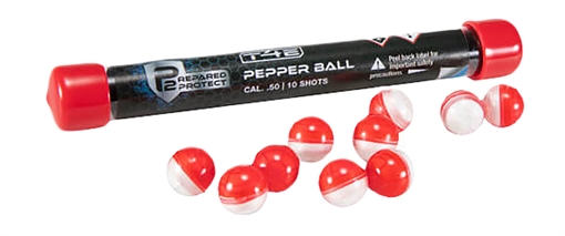 Picture of Umarex Prepared 2 Protect, Pepper Ball Rounds, .50 Caliber, Red and White, Contains 10 Pepper Projectiles 2292301