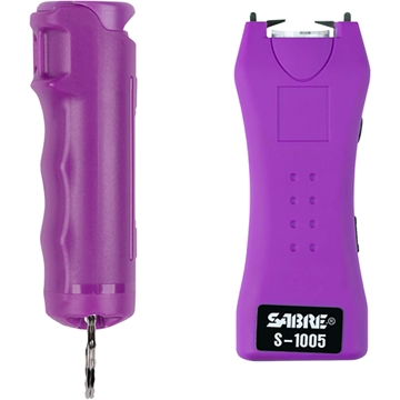 Picture of Sabre Stun Gun and Pepper Spray Package, Purple Color, Stun Gun w/ Built-in 120 Lumen Flashlight, Flip top Pepper Spray S5PR-F15PR