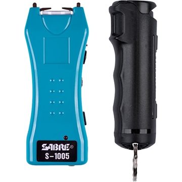 Picture of Sabre Stun Gun and Pepper Spray Package, Turquoise Color Stun Gun w/ Built-in Flashlight, Black Color Flip Top Pepper Spray S5TQ-F15BKOC