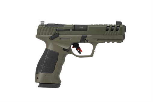 Picture of SAR USA SAR9 Gen3 Full Size Frame 9mm Luger 17+1 4.40" Black Steel Barrel, OD Green Cerakote Serrated Steel Slide, OD Green Cerakote Polymer Frame w/Picatinny Rail, Black Polymer Grip SAR9G3OD