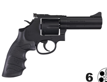 Picture of SAR USA SAR SR 357 Mag/38 Special 6 Shot 4" Black Steel Barrel & Cylinder, Black Steel Frame, Black Finger Grooved Grip, Drop Safety/Hammer Block Safety, Exposed Hammer SARSR38BL4