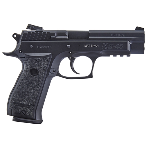 Picture of SAR USA K2 Full Size Frame 45 ACP 10+1 4.70" Black Crowned Steel Barrel, Black Oxide Steel Serrated Slide, Black Steel Frame w/Beavertail & Picatinny Rail, Black Polymer Grip, Right Hand K245BL10