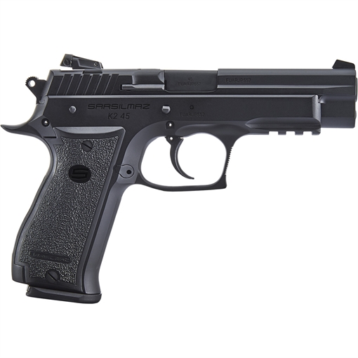 Picture of SAR USA K2 Compact 45 ACP 13+1 4.70" Black Steel Barrel, Black Oxide Steel Serrated Slide, Black Oxide Steel Frame w/Beavertail & Picatinny Rail, Black Polymer Grip, Right Hand K245CBL