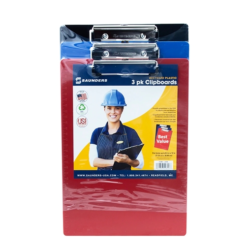 Picture of Saunders Recycled Plastic Clipboards - Letter/A4 Size - 3 Pack Assorted Colors 0443570 22601