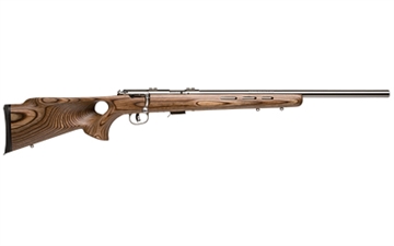 Picture of Savage Arms 93 BTVS Full Size 22 WMR 5+1 21" Satin Stainless Heavy Barrel, Satin Drilled & Tapped Stainless Steel Receiver, Natural Brown Thumbhole Laminate Stock, Right Hand 94725