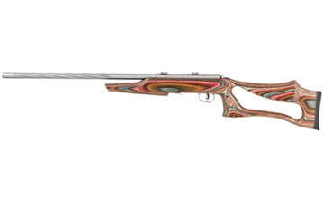 Picture of Savage Arms 93R17 BSEV Full Size 17 HMR 5+1 21" Satin Spiral Fluted Barrel, Satin Drilled & Tapped Stainless Steel Receiver, Royal Jacaranda Thumbhole Laminate Stock, Right Hand 96771