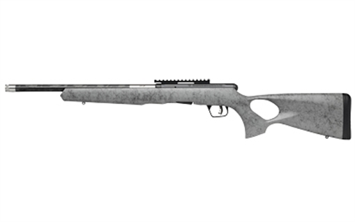 Picture of Savage Arms B Series TimberLite 22 LR 10+1 18" Carbon Fiber Threaded Barrel, Matte Black Picatinny Rail Carbon Steel Receiver, Gray w/Black Webbing Fixed Thumbhole Synthetic Stock 70218