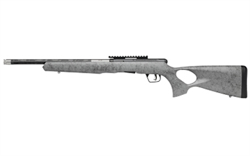 Picture of Savage Arms B Series TimberLite 22 WMR 10+1 18" Carbon Fiber Threaded Barrel, Matte Black Picatinny Rail Carbon Steel Receiver, Gray w/Black Webbing Fixed Thumbhole Synthetic Stock 70518