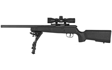 Picture of Savage Arms Rascal Target XP, Single Shot, Bolt Action, 22LR, 16.125" Threaded Barrel, Matte Finish, Black, Black Precision Hardwood Stock, AccuTrigger, 4x32mm Scope, Bipod and Sling Swivel Studs, Right Hand 13824