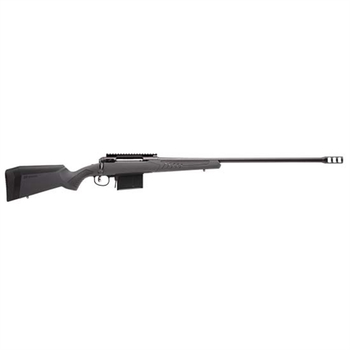 Picture of Savage Arms 110 Long Range Hunter, Bolt Action Rile, Long Action, 338 Lapua, 26" Barrel, Muzzle Brake, Matte Finish, Black, Gray Synthetic Stock, 1 Magazine, 5 Rounds, Right Hand 0113566 57037