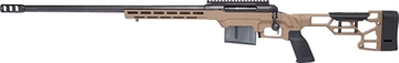 Picture of Savage Arms 110 Precision, Bolt Action Rifle, 338 Lapua, 24" Heavy Barrel, Threaded 5/8-24, BA Muzzle Brake, Matte Finish, Black, Flat Dark Earth MDT LSS XL Chassis, AccuTrigger, Includes 1 AICS Magazine and 20MOA 1 piece EGW Rail, 5 Rounds, Left Hand 57698