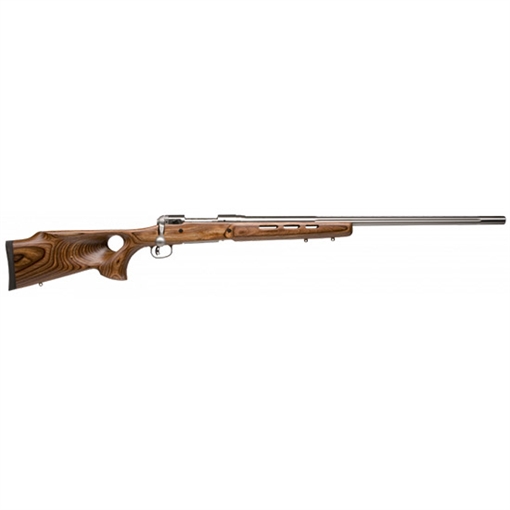 Picture of Savage Arms 12 BTCSS Full Size 223 Rem 4+1 26" Matte Stainless Heavy Fluted Barrel, Matte Stainless Steel Receiver Drilled & Tapped, Satin Brown Thumbhole Laminate Stock, Right Hand 18516