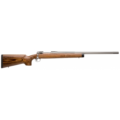 Picture of Savage Arms 12 BVSS Full Size 308 Win 4+1 26" Stainless Heavy Fluted Barrel, Matte Stainless Steel Receiver Drilled & Tapped ,Satin Brown Fixed Laminate Stock, Right Hand 19139