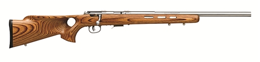 Picture of Savage Arms 93R17 BTVSS Full Size 17 HMR 5+1 21" Satin Heavy Button Rifled Barrel, Satin Drilled & Tapped Stainless Steel Receiver, Natural Brown Thumbhole Laminate Stock, Right Hand 96200