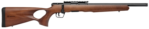 Picture of Savage Arms B Series Timber 22 LR 10+1 18" Matte Black Threaded Barrel, Matte Black Picatinny Rail Carbon Steel Receiver, Woodgrain Fixed Thumbhole Stock 70217