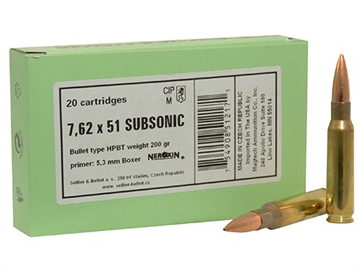 Picture of Sellier & Bellot Rifle 308Win 200gr Hollow Point Boat Tail Subsonic 20 Per Box/30 Case SB762SUBA