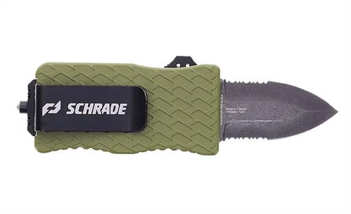Picture of Schrade Uproar Tactical Mini 1.90" Serrated Dagger Satin D2 Steel Blade OD Green Aluminum Handle 1159306