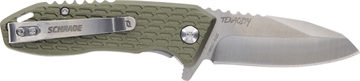 Picture of Schrade Tenacity Folding Modified Drop Point Part Serrated Satin AUS-10A SS Blade, Green Aluminum Handle 1159317
