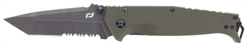 Picture of Schrade Melee 3.50" Folding Tanto Part Serrated Dark Stonewash D2 Steel Blade 4.50" OD Green G10/SS Handle 1159324