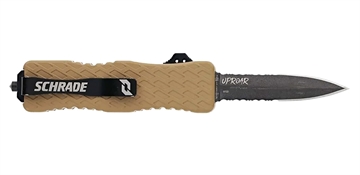 Picture of Schrade Uproar Automatic 3" OTF Dagger Part Serrated Black Oxide D2 Steel Blade, Flat Dark Earth Textured Aluminum Handle 1159305