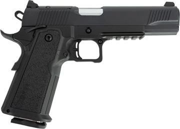 Picture of Tisas 1911 Duty DS 9mm Luger 17+1, 5" Black Steel Barrel, Black Serrated Steel Slide, Black Cerakote Steel Frame w/Beavertail & Picatinny Rail, Black Overmolded Grip, Ambidextrous 12500002