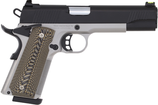 Picture of Tisas USA 1911 D10, Single Action Only, Semi-automatic, Metal Frame Pistol, Full-Size, 10MM, 5" Barrel, Carbon Steel Frame, Cerakote Finish, Black Slide, Stainless Steel Frame, G10 Grips, Ambidextrous Safety, Fiber Optic Front Sight, 8 Rounds, 2 Magazines 10100803
