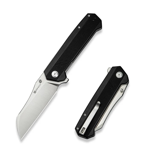 Picture of SENCUT Draxor Flipper/Thumb Stud Folding Knife 3.70"" Satin 9Cr18MoV Sheepsfoot Plain Edge Blade, Black G10 Handle S24035-1