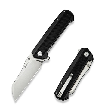 Picture of SENCUT Draxor Flipper/Thumb Stud Folding Knife 3.70"" Satin 9Cr18MoV Sheepsfoot Plain Edge Blade, Black G10 Handle S24035-1