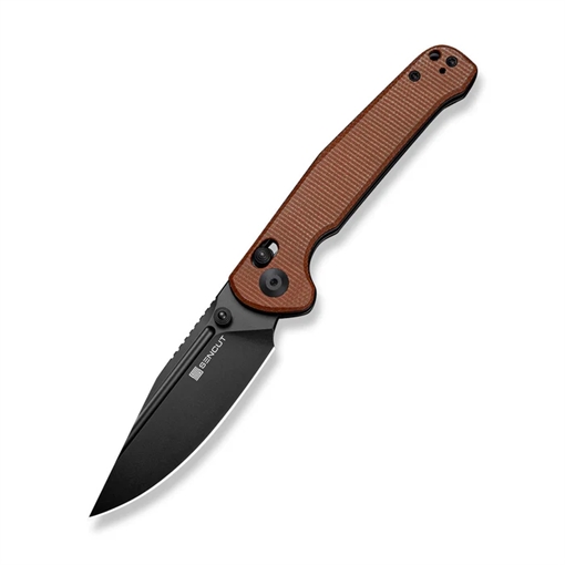 Picture of SENCUT Glenspar Thumb Stud & Crossbar Lock Knife Brown Canvas Micarta Handle (3.45"" Black 9Cr18MoV Blade) S25046-3 724065716095