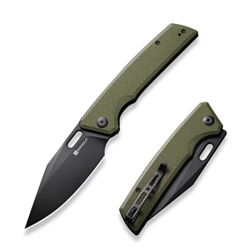 Picture of SENCUT GlideStrike Thumb Hole Folding Knife 3.74"" Black 9Cr18MoV Clip Point Plain Edge Blade, OD Green G10 Handle    S23018-3