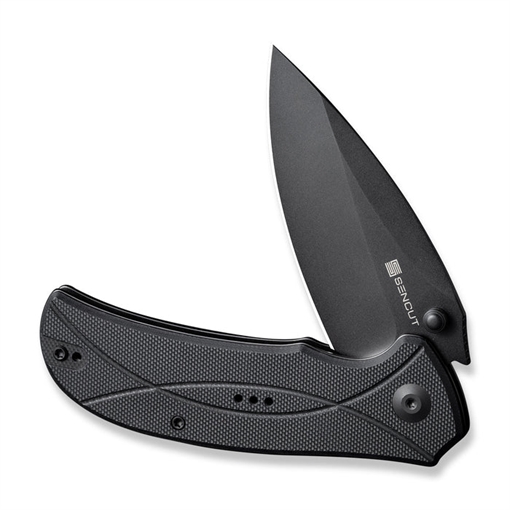 Picture of SENCUT Hyrax Flipper/Thumb Stud Folding Knife 3.30"" Black 9Cr18MoV Leaf Shaped Plain Edge Blade, Black G10 Handle S23097-1