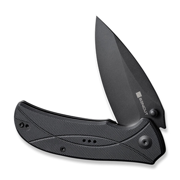 Picture of SENCUT Hyrax Flipper/Thumb Stud Folding Knife 3.30"" Black 9Cr18MoV Leaf Shaped Plain Edge Blade, Black G10 Handle S23097-1