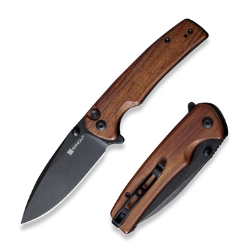 Picture of SENCUT Sachse Flipper/Thumb Stud Folding Knife 3.47"" Black 9Cr18MoV Drop Point Plain Edge Blade, Guibourtia Wood Handle S21007-6 763416249028