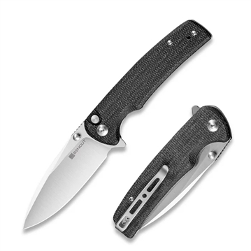 Picture of SENCUT Sachse Flipper/Thumb Stud Folding Knife 3.47"" Satin 9Cr18MoV Drop Point Plain Edge Blade, Black Micarta Handle S21007-1 763416242753